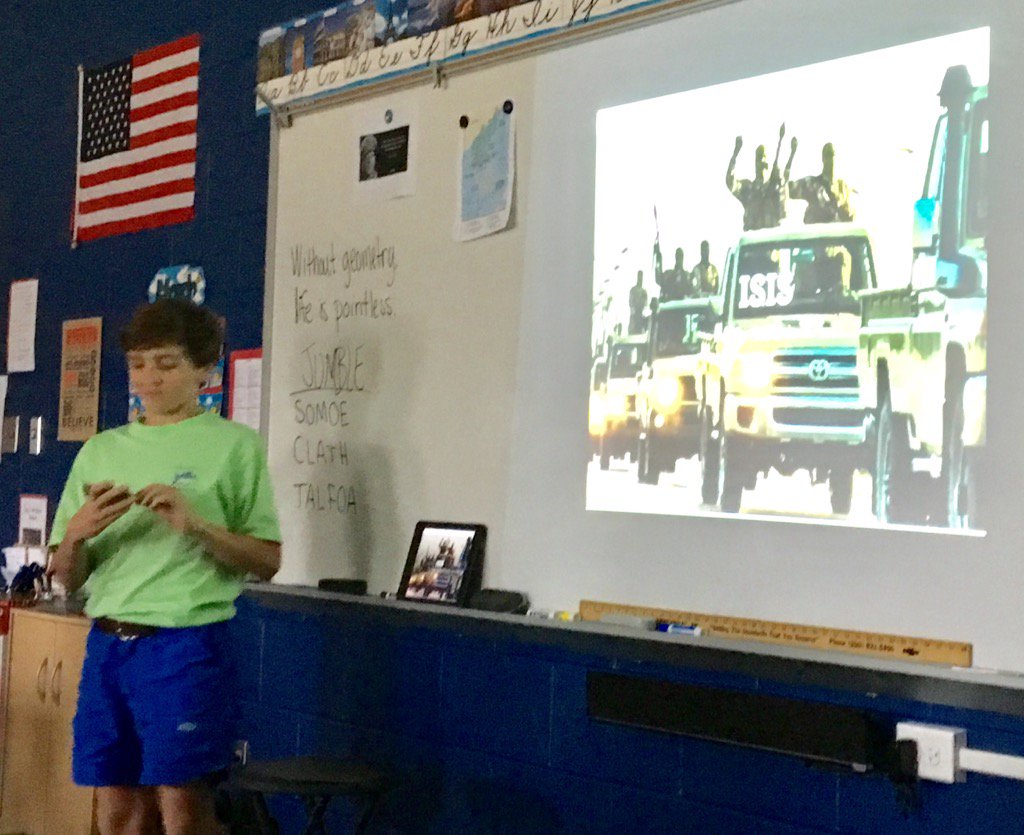 LeeScottGrade6's tweet photo. Can you explain the history of ISIS? This student can because of @geniushour Students become teachers @LSAWarriors https://t.co/JZSVmcURzv