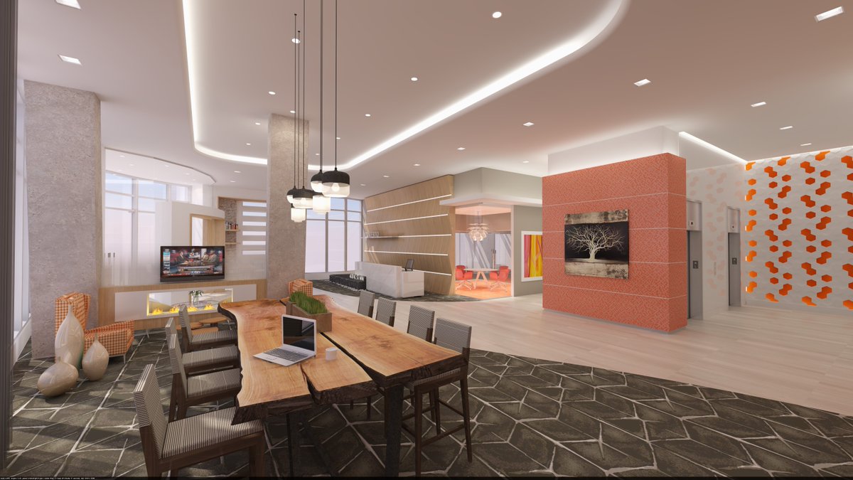The luxe lobby at Lydian 400 K boast open common areas, private workspaces, and a coffee bar. #mountvernontriangle