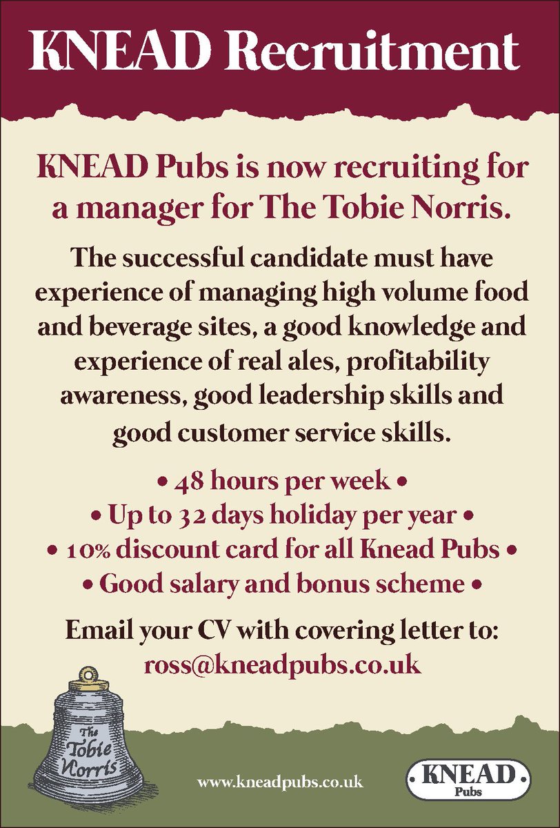 Looking for a co-manager for arguably the best pub in Stamford! <a href="/KneadPubs/">KNEAD Pubs</a> <a href="/Mercury1712/">Stamford Mercury</a> <a href="/CrownStamford/">The Crown Stamford</a> <a href="/StamfordRocks/">Stamford Rocks!</a>