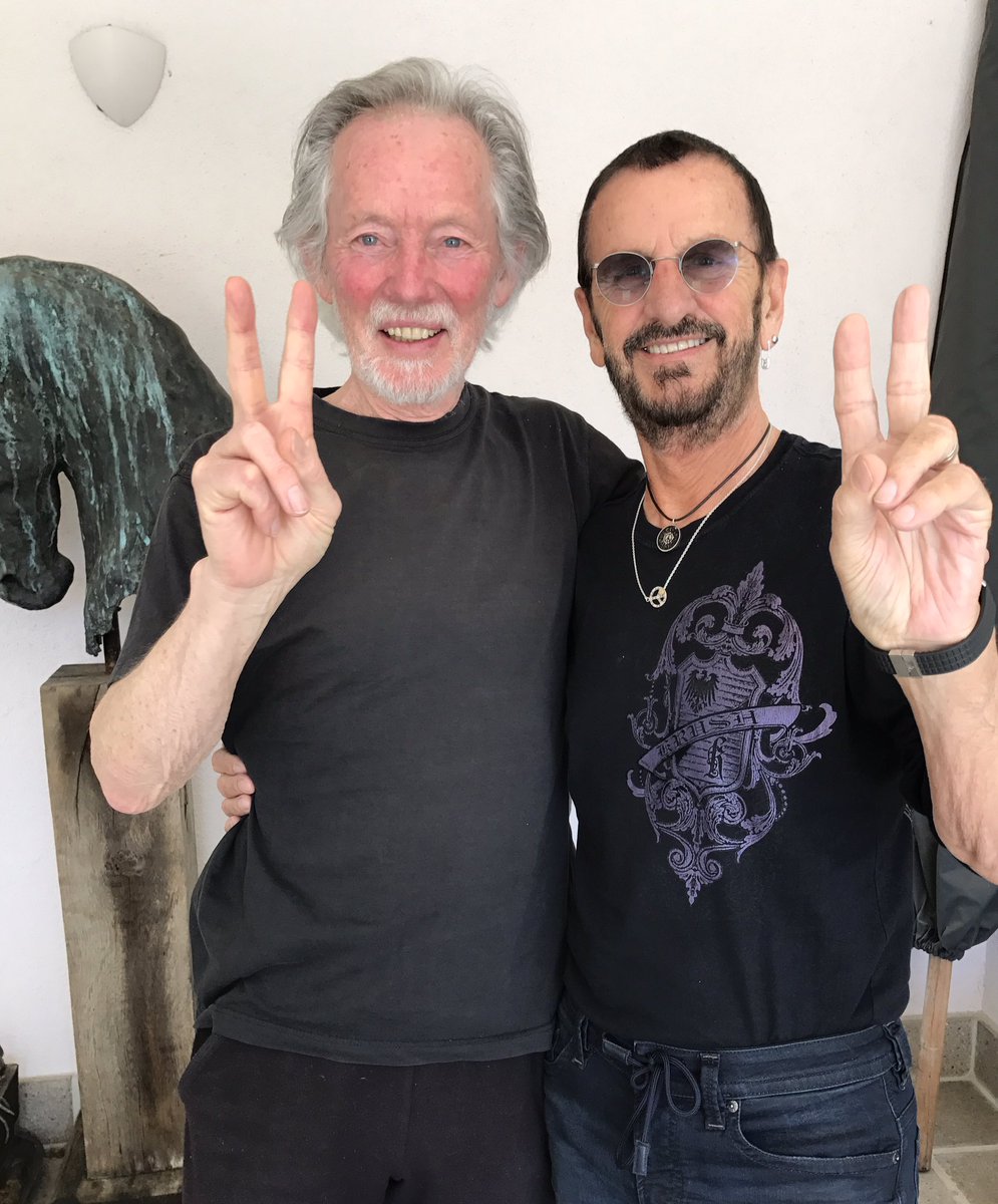 ringostarrmusic's tweet photo. Hanging out with Klaus Vorman  I'm living with bass players lately always good to see him peace and love. 😎✌️🌟💖🎶✈ https://t.co/jlnUZC4PXh