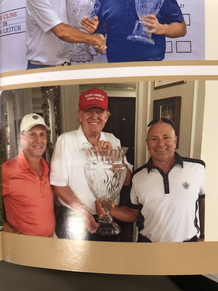 Fahrenthold's tweet image. Sales brochure for one of @realDonaldTrump's clubs. You might have won the tournament, but apparently he gets to hold the trophy.