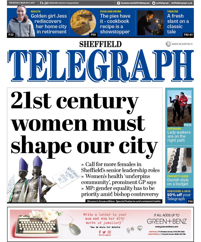 shftelegraph's tweet photo. Why 21st century women must shape #Sheffield - a special edition of @shftelegraph with a female focus, out tomorrow https://t.co/CatD287tpJ