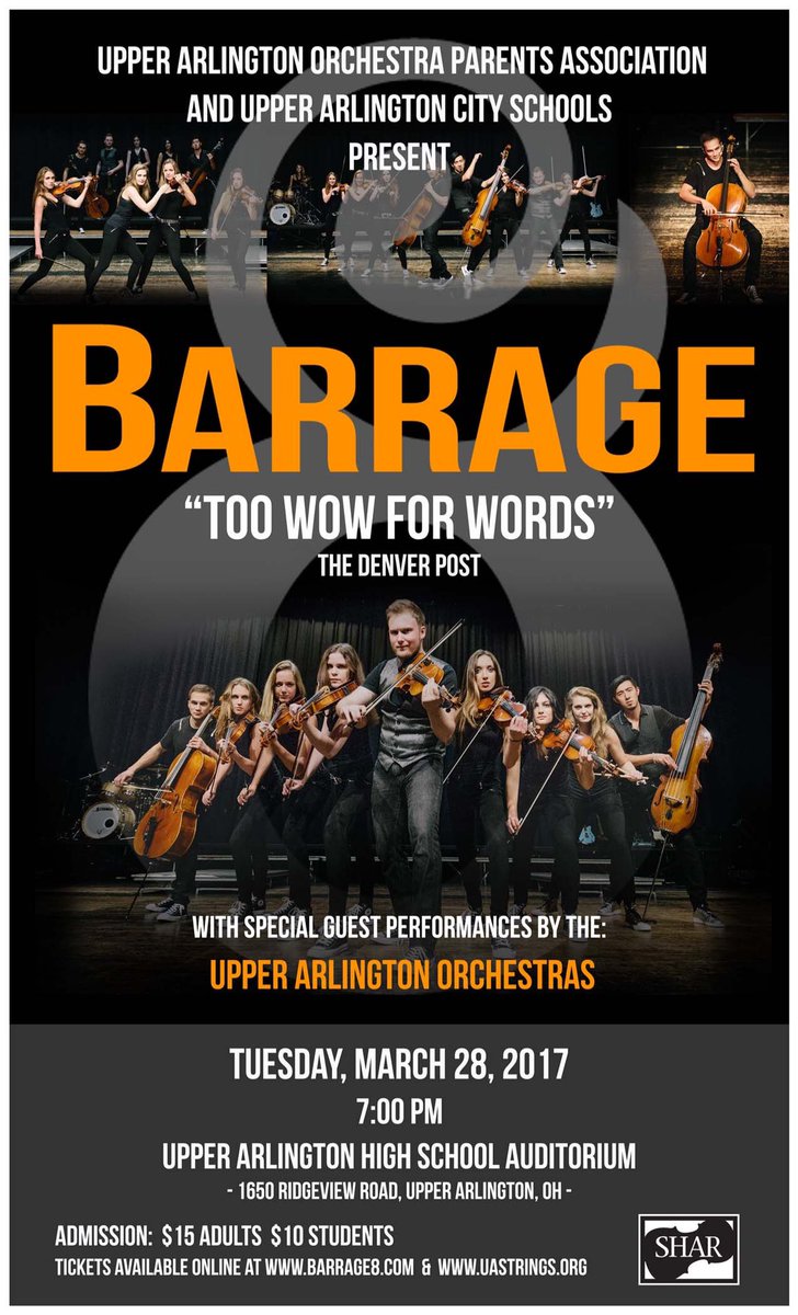 See the UAHS Orchestras perform with the Barrage 8 on Tuesday, March 28 at 7 PM at UAHS! 
Get tickets here: barrage8.ticketspice.com/upper-arlingto…
