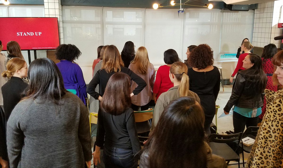 dialitupnyc's tweet photo. .@lydialoizides asks all the women in the audience to stand up, feel their power, and hold each other accountable #DialItUp https://t.co/qPw9FfklpH