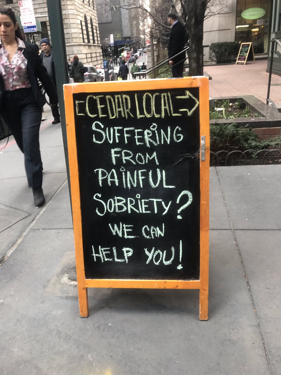cedarlocal's tweet photo. Cause we care...
#BarSign #LocalHang #CocktailsCure #HumpDay #FiDiDrinks #FiDi #NYC #StreetsOfNYC https://t.co/EMQlduEZkg