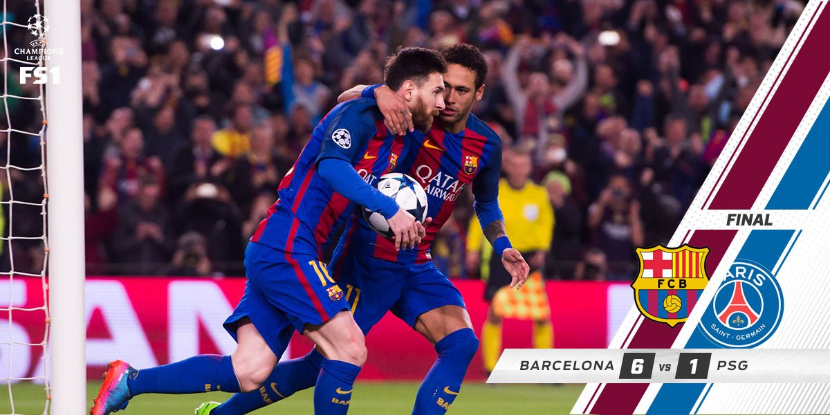 FOXSoccer's tweet photo. Barcelona complete the comeback! 

They advance to the quarterfinals after winning 6-1 on the night, 6-5 on aggregate. #UCL #FCBPSG https://t.co/NtRVAyHneN