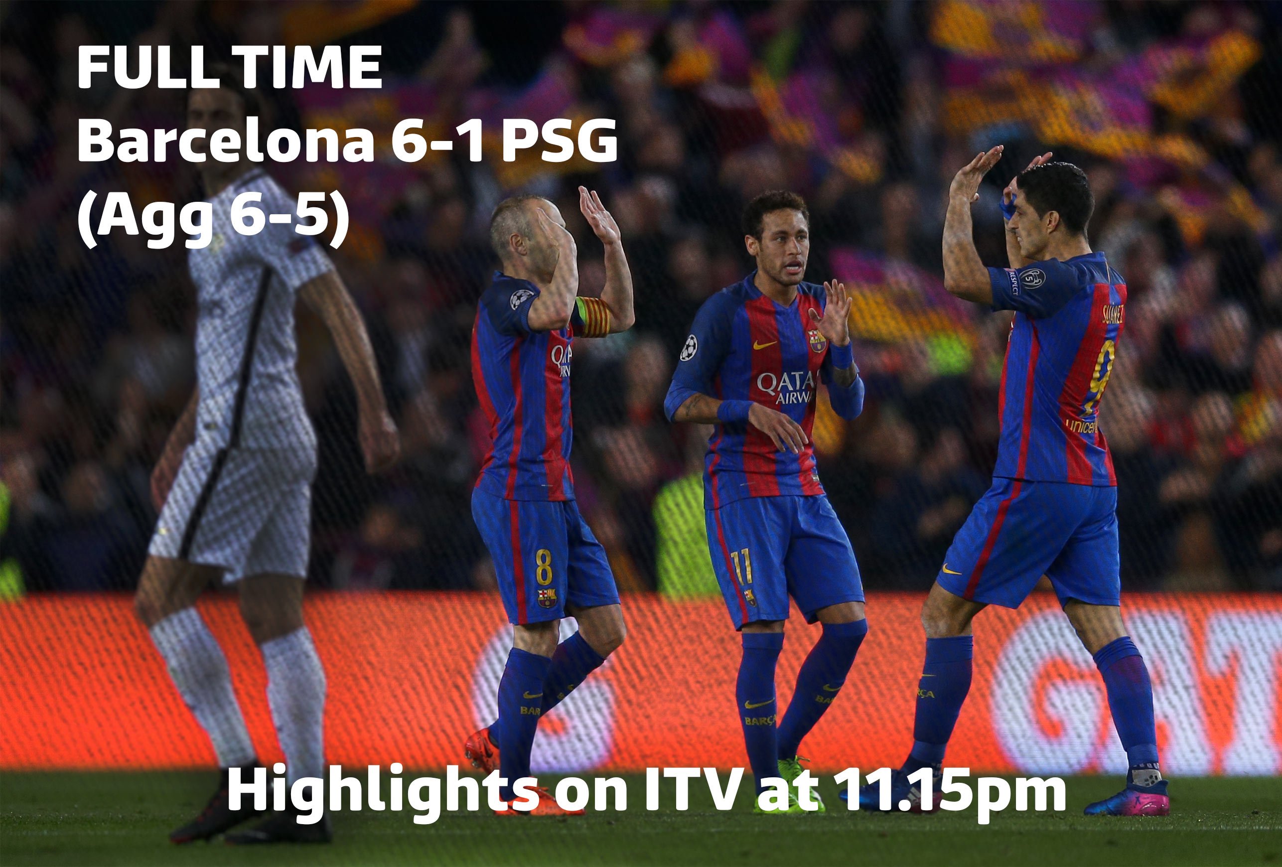 underholdning magi Måling ITV Football on Twitter: "⚽️⚽️⚽️⚽️⚽️⚽️ Barcelona 6-1 PSG All the highlights  and reaction with @markpougatch, Roy Keane and @GlennHoddle on @ITV at  11.15pm https://t.co/YKUd26Mq7C" / Twitter