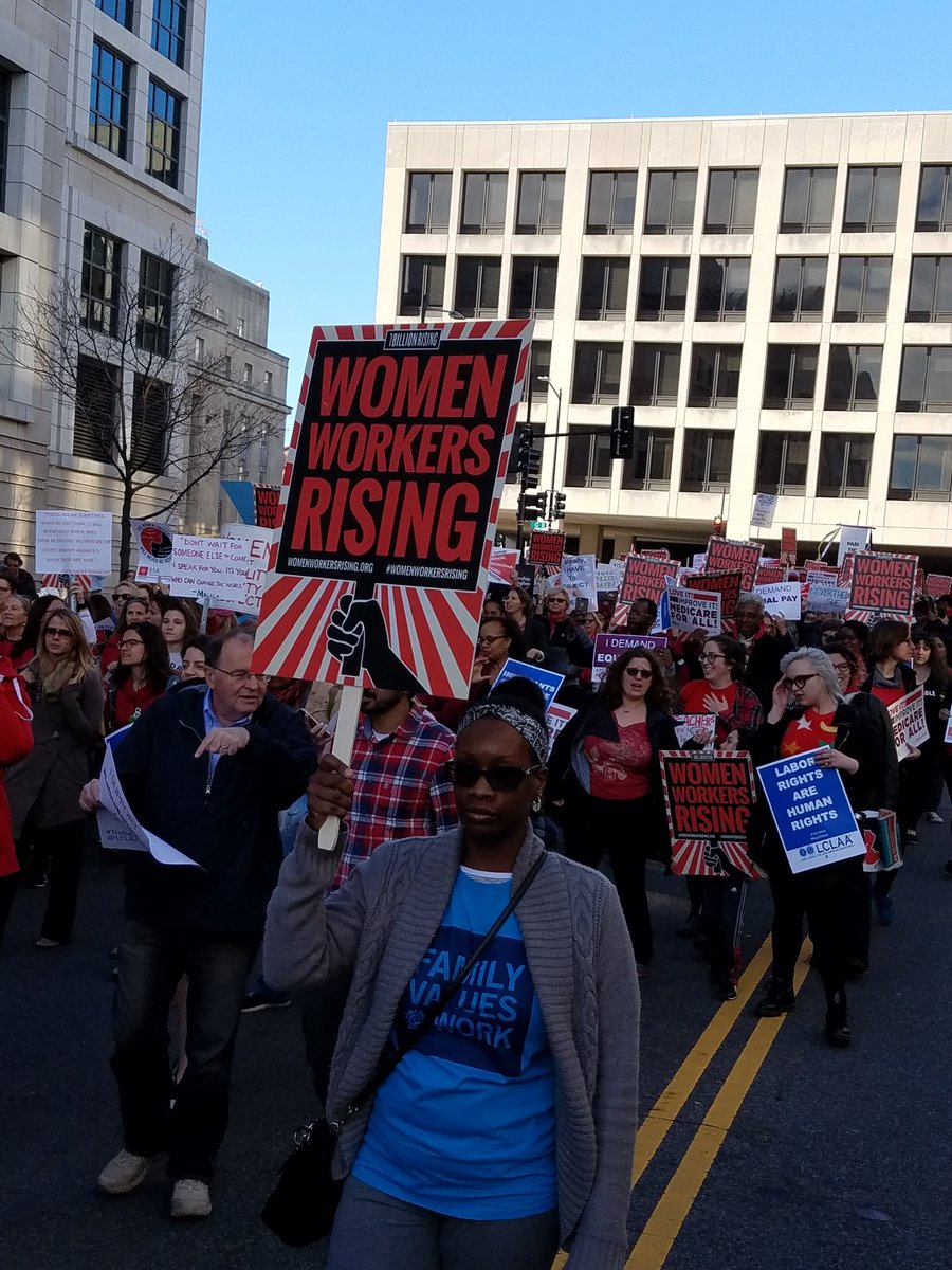 laborj20's tweet photo. Workers rising up against the predator-in-chief. Women's labor sustains the world. #InternationalWomensDay #womensstrike #RESIST https://t.co/L7gMTbEc94