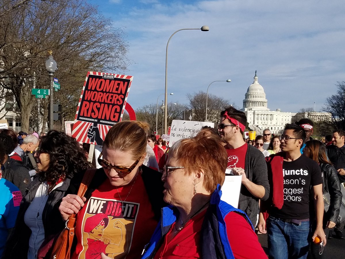 laborj20's tweet photo. Workers rising up against the predator-in-chief. Women's labor sustains the world. #InternationalWomensDay #womensstrike #RESIST https://t.co/L7gMTbEc94