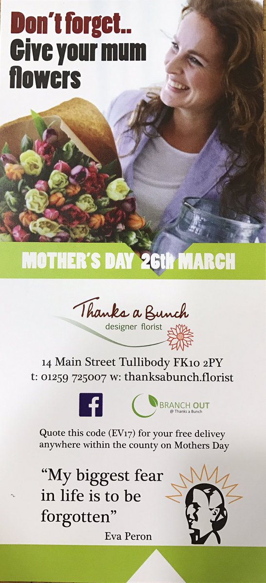 thanksabunch16's tweet photo. Sponsoring Alloa Musical Players production of Evita, Alloa Town Hall 7-11 March. FREE local delivery, #Evita #Alloa #Mothersdayflowers https://t.co/g9Zk1s5LuS