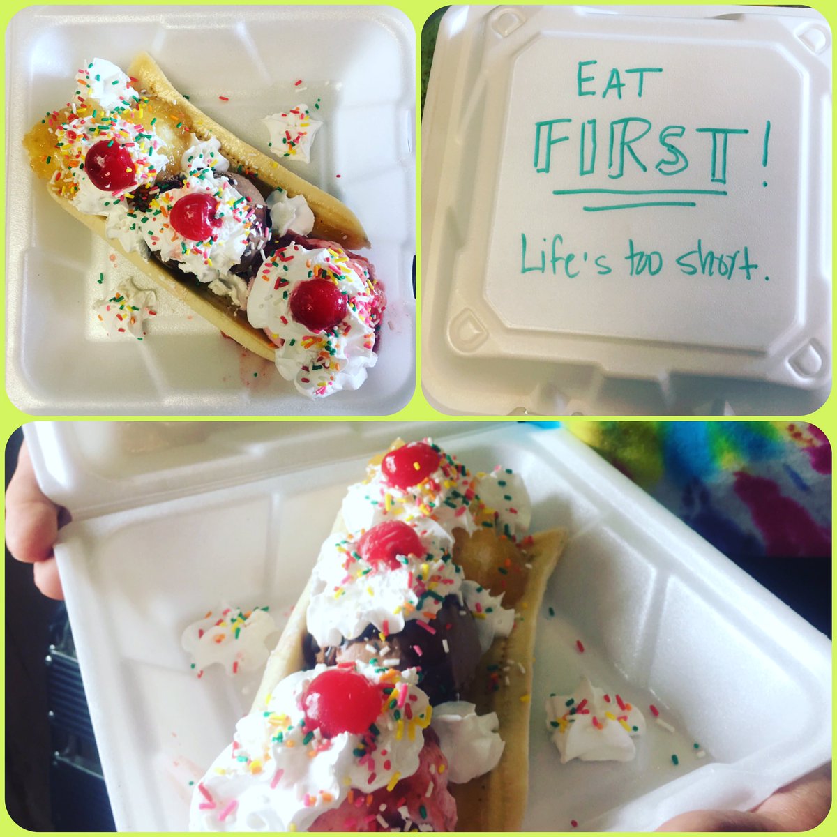 Yes, you can. Order a Banana Split to go. Call 305.294.8089 for dessert delivered to your door. ☮️❤️🍦#keywest #yourewelcome