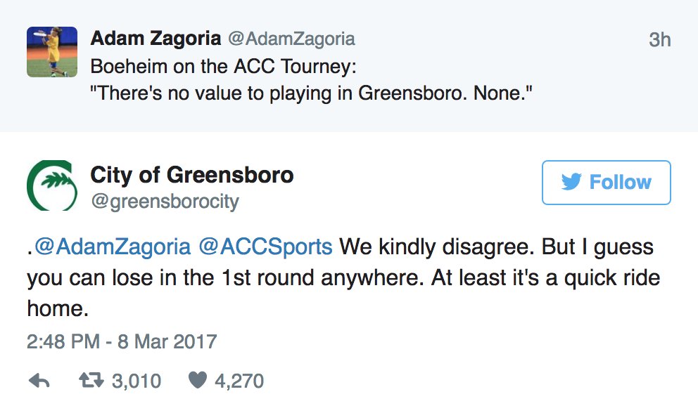 BleacherReport's tweet photo. The city of Greensboro, North Carolina hands Jim Boeheim his second L of the day https://t.co/7g2dMLg4a0 https://t.co/JesSml9EBh