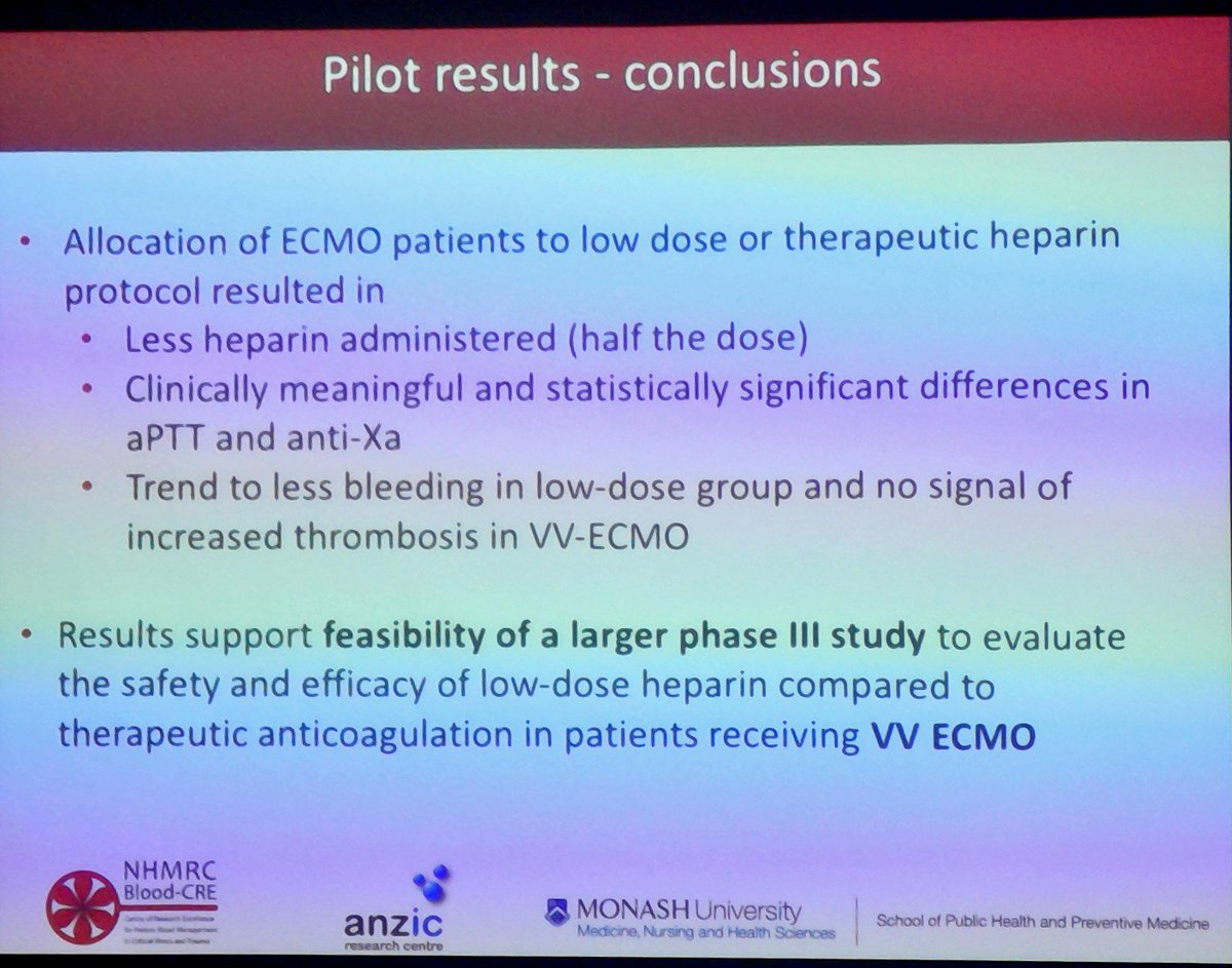 HELP ECMO pilot study conclusions. Low dose heparinisation of ECMO patients #CTGNoosa2017
