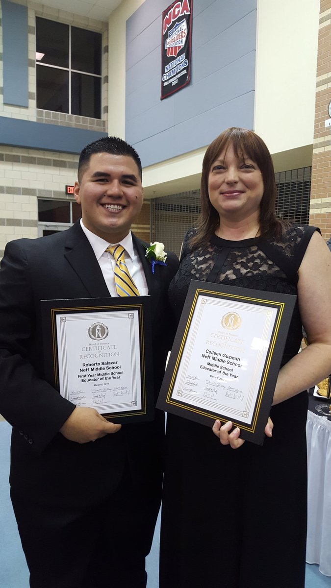 NatalieNGray's tweet photo. Honored to spend an evening celebrating our Educators of the Year! @colleenleighguz and @Salazar_Neff #wearepatneff #NeffStrong https://t.co/ncKOHoMrWE