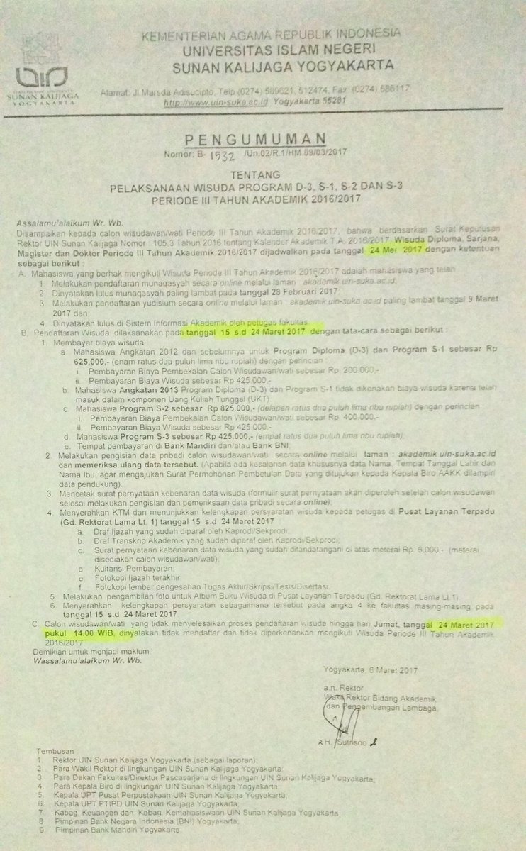 Pendaftaran wisuda periode III UIN Sunan Kalijaga 15 - 24 Maret 2017