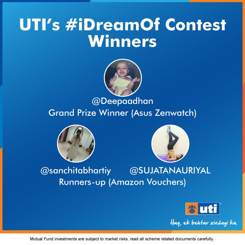 utimutualfund's tweet photo. Here are the winners of UTI #iDreamOf #Contest. Congratulations! Please DM us your details.@Deepaadhan @sanchitabhartiy @SUJATANAURIYAL https://t.co/h0v5FXkQ0P