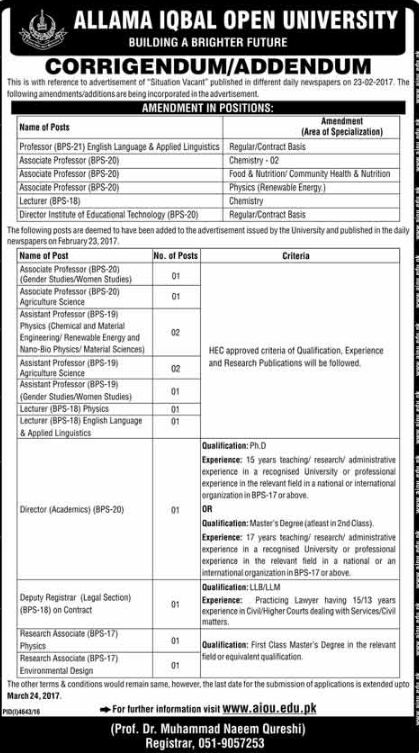 Teacher Msg Service On Twitter Various Teaching Other Jobs Re Teacher Msg Service On Twitter Various Teaching Other Jobs Re Advertised After Corrigendum Addendum In Allama Iqbal Open University