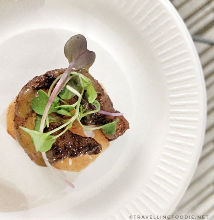 Spice Rubbed Shrimp, Lotus Root Chip, Honey-Wasabi Drizzle, Micro Greens from Centennial College