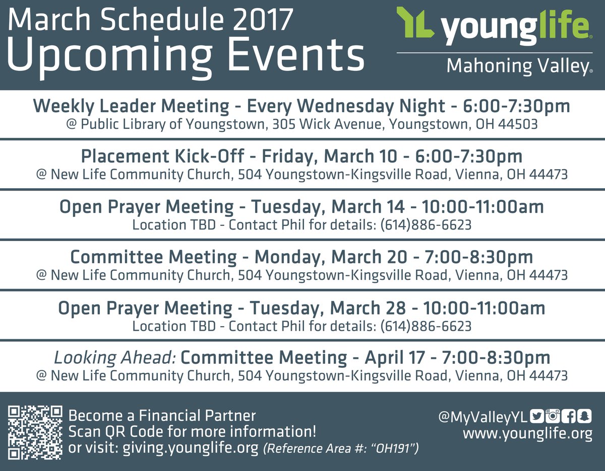 MyValleyYL's tweet photo. Don't miss out! Busy Month in Progress! #youweremadeforthis #younglife #Youngstown #ohio #highschool #prayer #meetings #starwarsthelastjedi https://t.co/OmHtwqGBi8