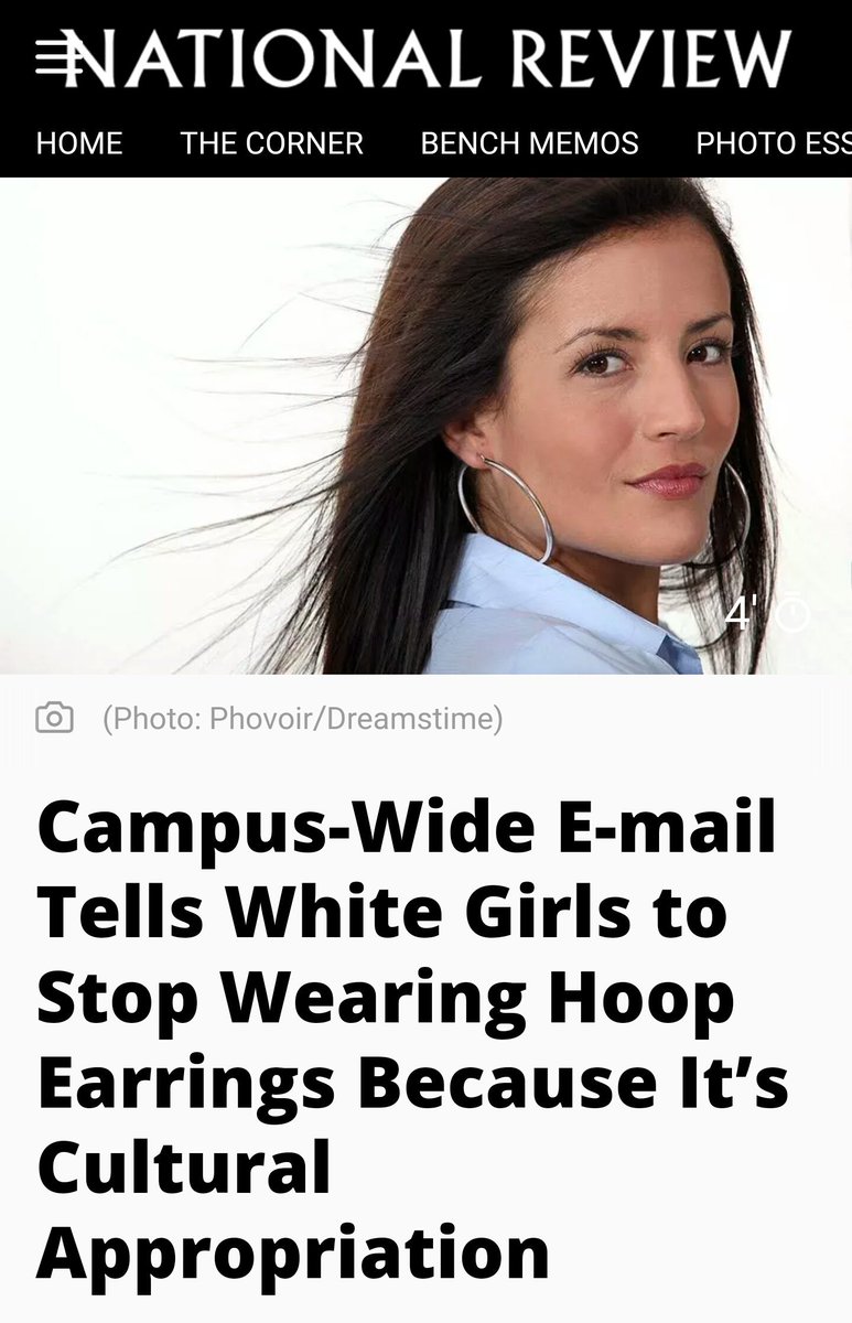 TheSafestSpace's tweet photo. White girls shouldn't wear hoop earrings because they're culturally appropriating the fashion of "black and brown bodies" 🙈 https://t.co/Ua1jP9DdcK