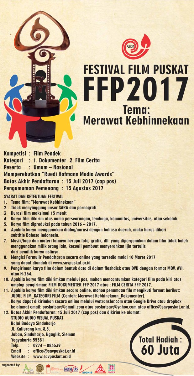 PuskatPictures's tweet photo. FESTIVAL FILM PUSKAT 2017 kembali hadir dengan tema"MERAWAT KEBHINEKAAN". Kami tunggu karya film Anda ya.. :) https://t.co/Rxpy0IR2tv