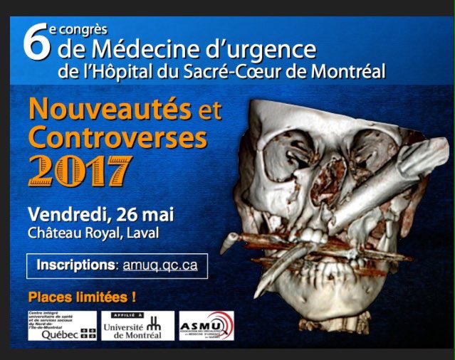Ne manquez pas le congrès Nouveautés et Controverses 2017 de l'urgence HSCM le 26 Mai à Laval. Pour + d'infos: urgencehscm.ca