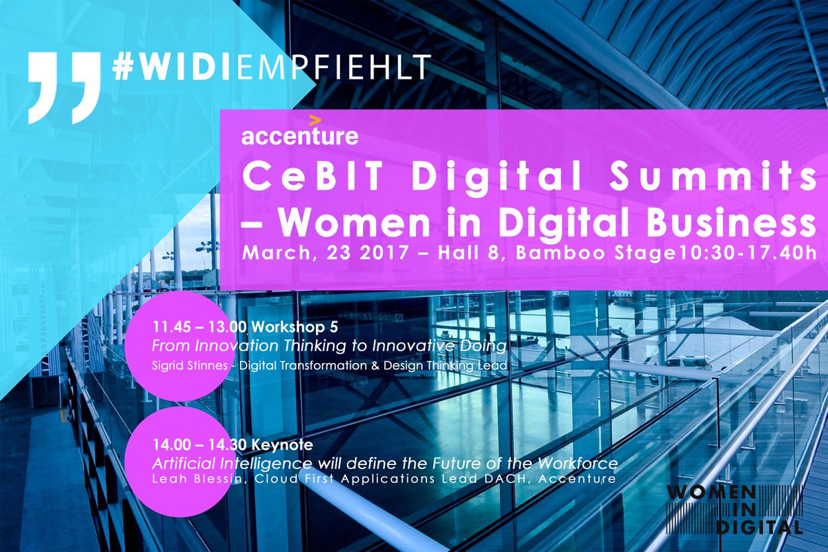 Lust mit auf der <a href="/cebit/">Cebit</a> dabei zu sein? @AccentureDACH hat für WIDIs 12 Plätze gesichert! Schnell sein&amp;hier anmelden: bit.ly/2mlDBOs