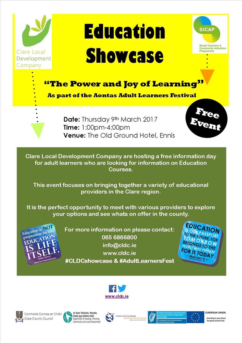clarelibrary's tweet photo. Looking forward to @CLDC_ event @OldGroundHotel at 1pm today to mark @aontas #AdultLearnersFest running throughout this week. #CLDCShowcase https://t.co/qZ0qCzgQd1