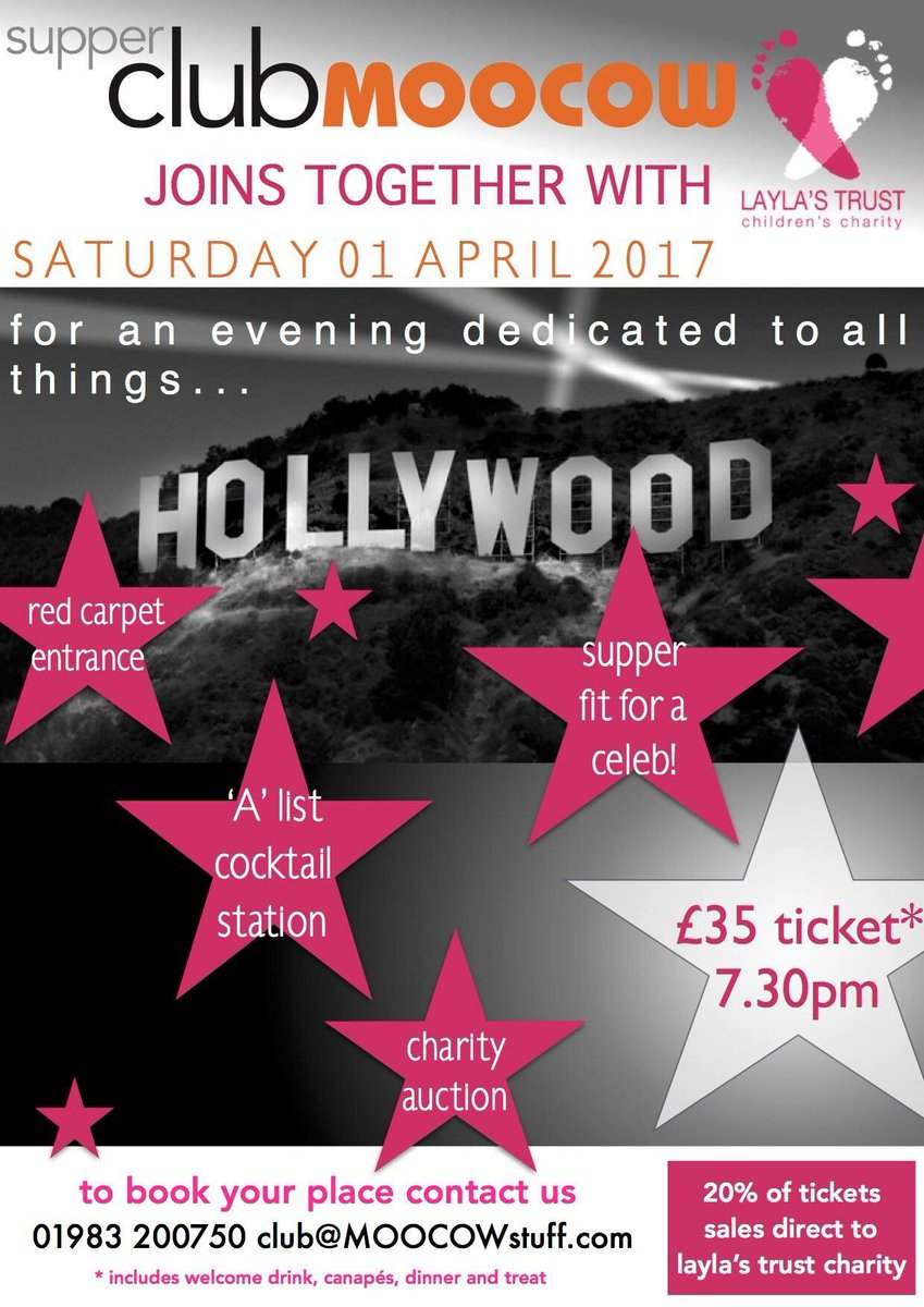 help support <a href="/LaylasTrust/">Layla's Trust</a> by attending supperclub HOLLYWOOD - 20% ticket sales direct to charity - book online MOOCOWstuff.com/events