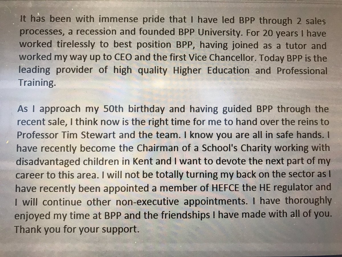 carllygo's tweet photo. I have had an amazing 20 years at BPP rising from the "shop floor" to become CEO and founding a University (and not yet 50)! https://t.co/mez2sbsFU2