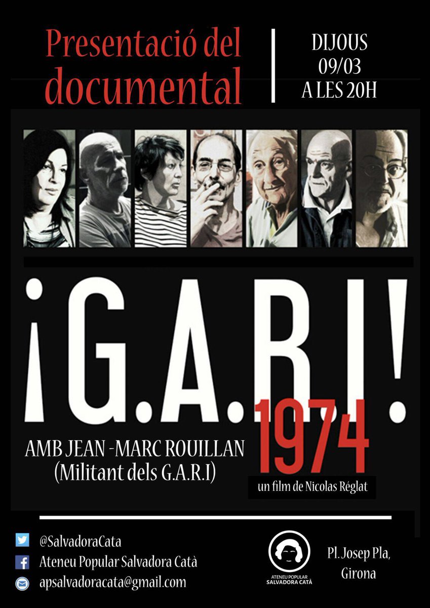 A les 20h tenim una nova cita amb la memòria dels grups armats anticapitalistes dels 70. #GARI #Girona