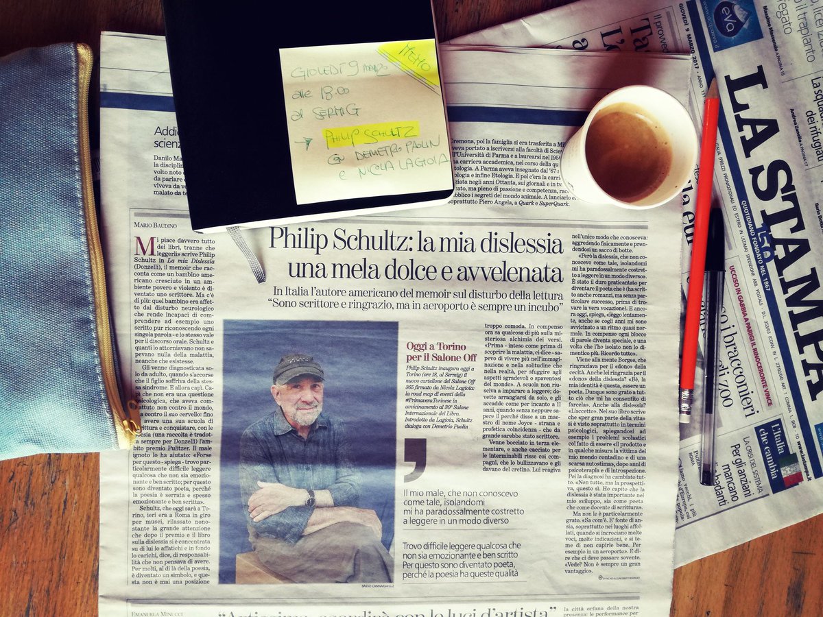 <a href="/Philip_Schultz1/">Philip Schultz</a> e la dislessia, #inQuesto articolo su <a href="/LaStampa/">La Stampa</a>. L'autore inaugurerà la #PrimaveraTorinese, alle 18 presso il <a href="/SermigTorino/">Arsenale della Pace</a>