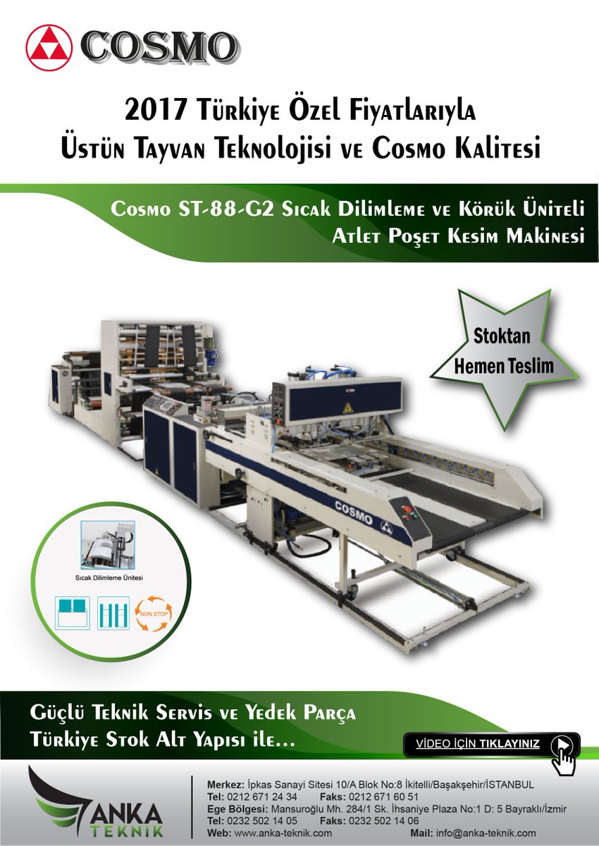 Stoktan Hemen Teslim Cosmo Atlet Poşet Kesim Makinesi Fırsatı!