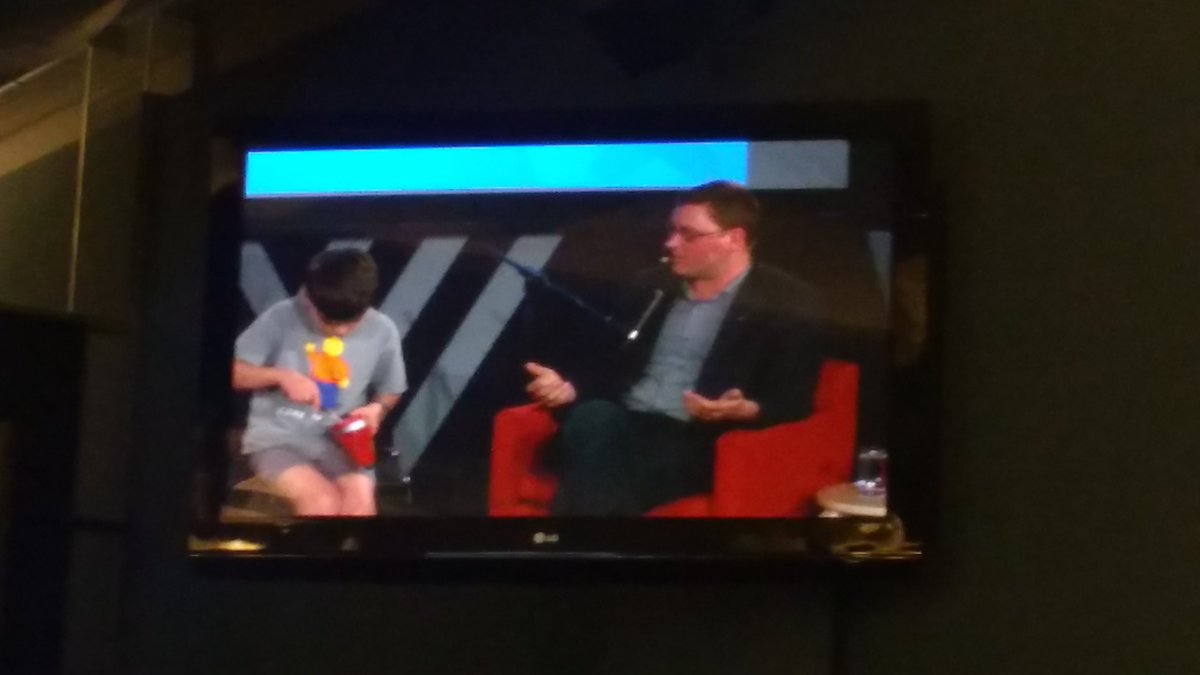 RachelBucknall's tweet photo. Kyle Wiens from @iFixit showing a kid in the audience how to fix a kitchen aid at @wheelercentre #righttofix https://t.co/0DBmeFzi23