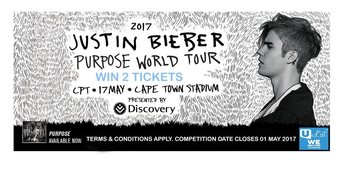 UlistSa's tweet photo. WIN 2 TICKETS TO WATCH JUSTIN BIEBER IN CONCERT ON 17 MAY 2017 AT CAPE TOWN STADIUM. T &amp; C's APPLY VIEW FULL DETAILS https://t.co/wgqb8gEdXJ https://t.co/1xVXIGahfx
