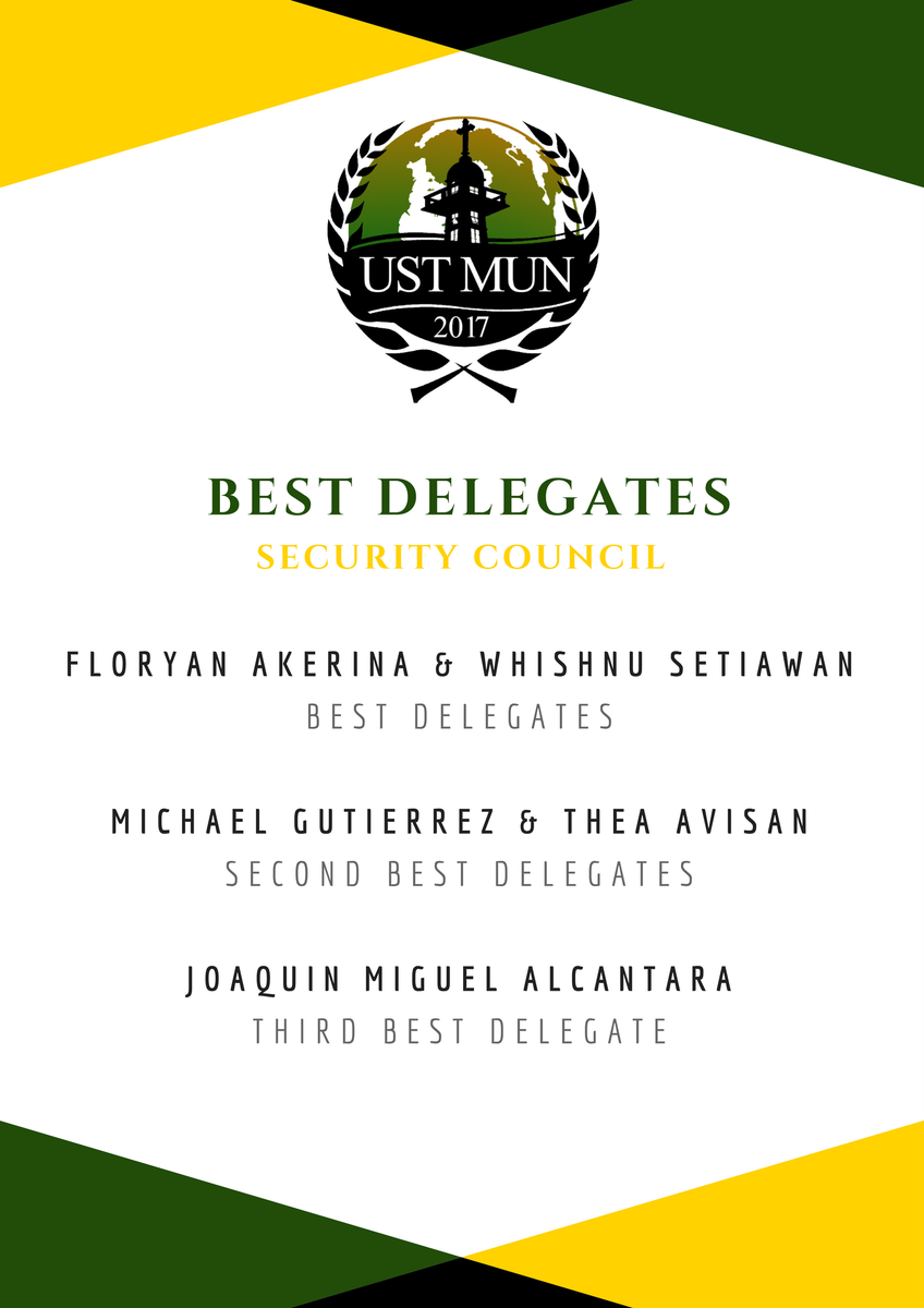 USTMUN's tweet photo. Recognizing this session's Best Delegates. Congratulations, everyone! #USTMUN2017 https://t.co/fyv9VMaqYy