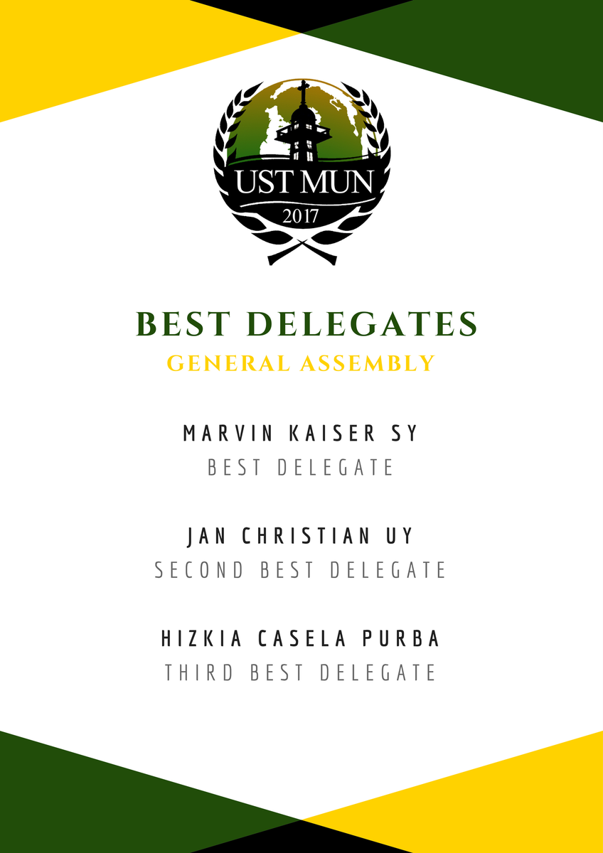 USTMUN's tweet photo. Recognizing this session's Best Delegates. Congratulations, everyone! #USTMUN2017 https://t.co/fyv9VMaqYy