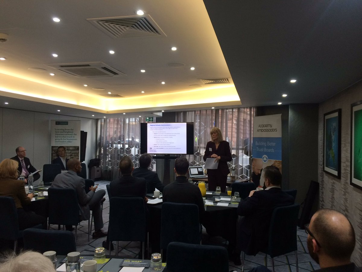 AcademyAmb's tweet photo. @RSC_LWY speaking at our event with @IoDNorthWest this morning on the benefits of business experience on MAT boards #BuildBetterBoards https://t.co/pDmHTsoMET