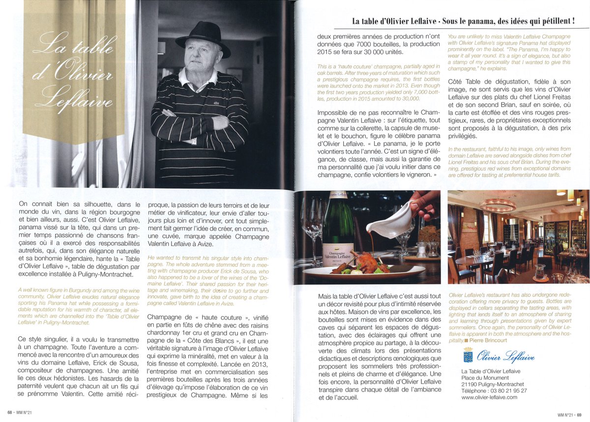 VLeflaive's tweet photo. Welcome magazine présente notre champagne : https://t.co/B75jUa5won @OlivierLeflaive https://t.co/TNeHklzSNN