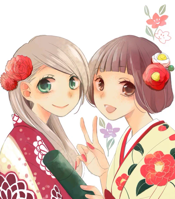 トナリ〜の女子二人で卒業式っぽい絵を。ふだんあまりしない塗り方をしてるんですが楽しかったです。『トナリはなにを食う人ぞ』はこの春新生活を始める人にもおすすめなんじゃないかなって思ってます!?? 