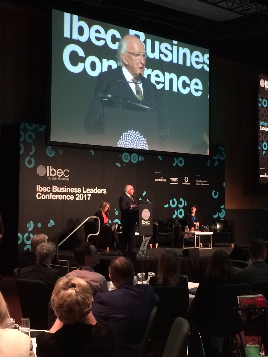 ibec_irl's tweet photo. Delighted and honoured to have An tUachtarán @PresidentIRL addressing our delegates here at Business Leaders Conference 2017 #IbecConf https://t.co/zHTTsJeoOa