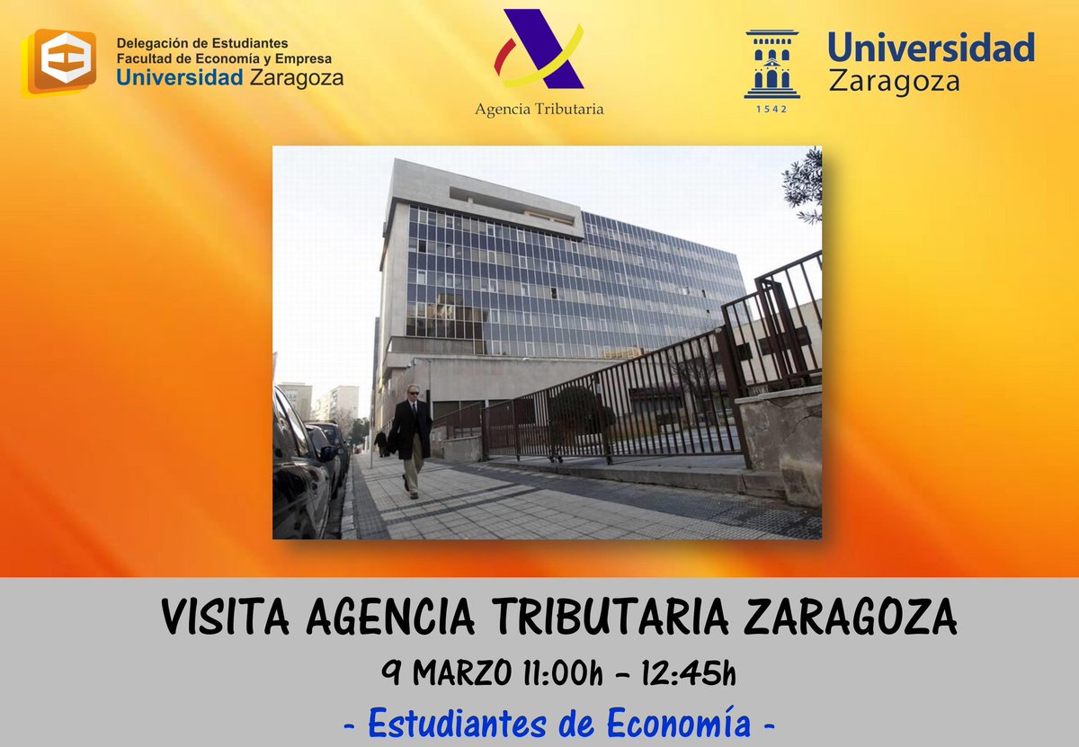delegacionFECEM's tweet photo. ¡¡VEN A LA VISITA A LA AGENCIA TRIBUTARIA!! Te esperamos a las 10:45 en el Hall de la Fac. pueden venir todos los grados hasta cubrir plazas https://t.co/8roP31jZzs