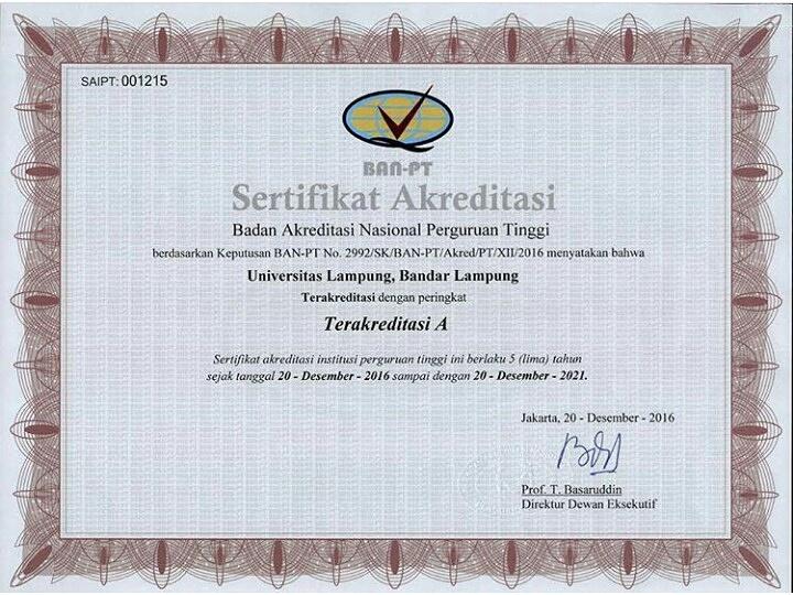 Unila Kantongi Sertifikat Akreditasi A. Lihat selengkapnya di
goo.gl/hU4X2h #UnilaJaya #AkuCintaUnila