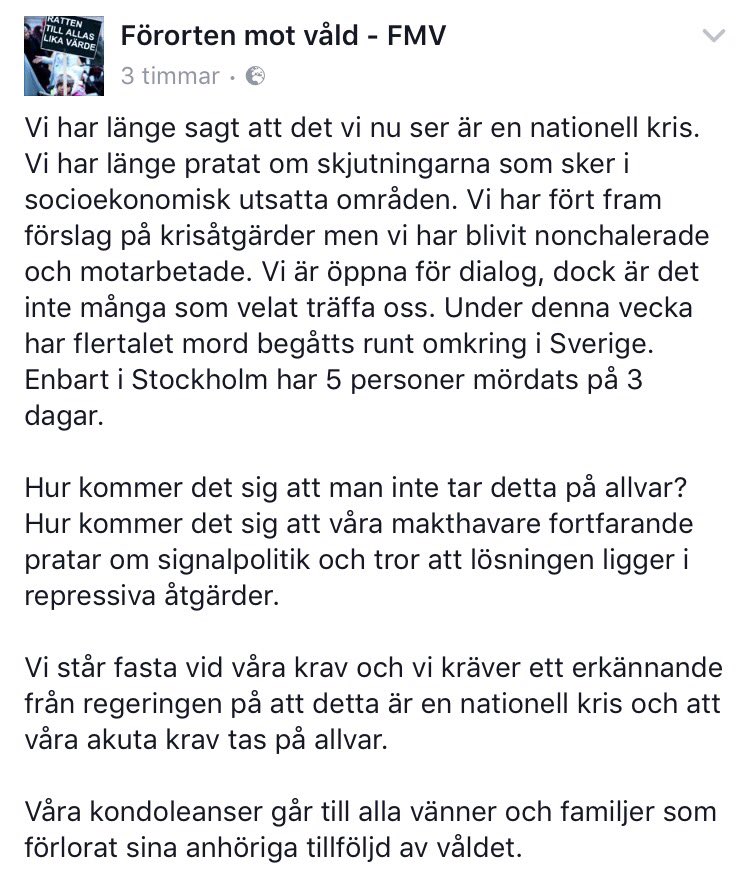 Våra kondoleanser går till alla vänner och familjer som förlorat sina anhöriga tillföljd av våldet.