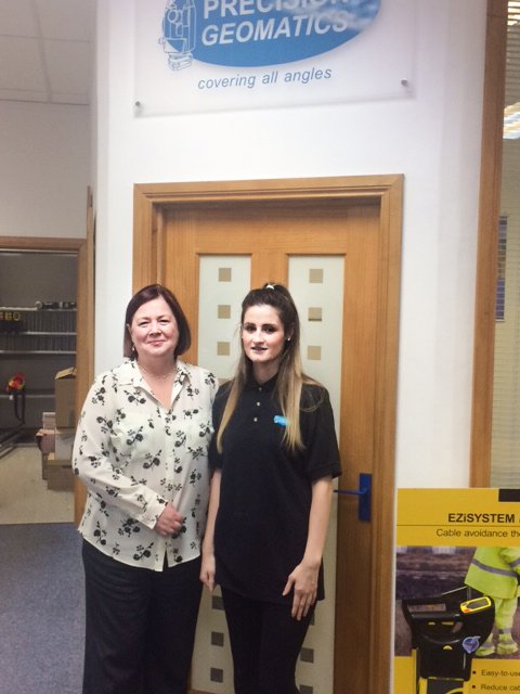 JobspotScotland's tweet photo. One of our young people Kayleigh has progressed into employment with Precision Geomatics. Here is a photo of her and her new employer Carol! https://t.co/qUN9GpCeGo