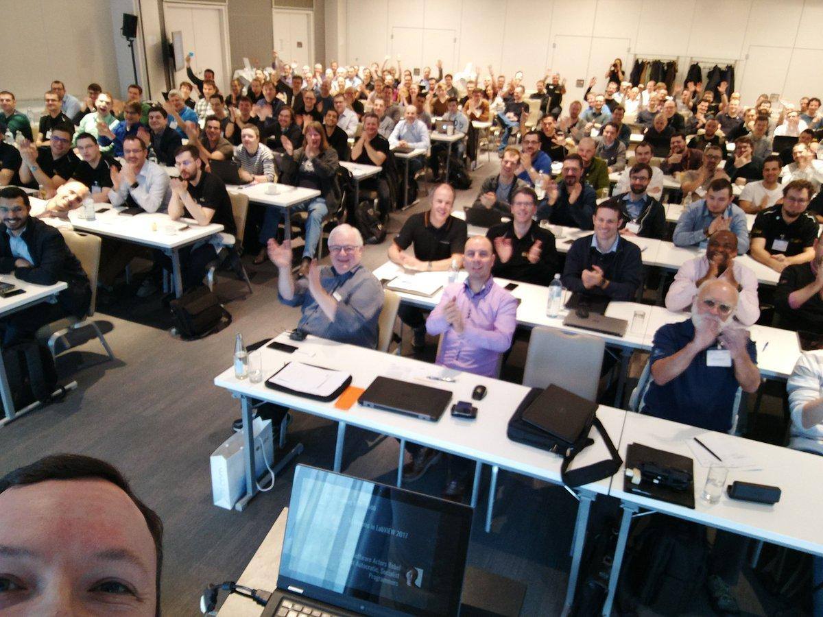simplicityai's tweet photo. The world’s largest LabVIEW selfie, taken at the CLA summit which our Principal Engineer is attending in Vienna. https://t.co/huhXWgf7iR