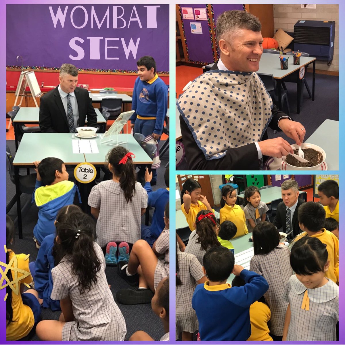 How lucky is our principal! 😄 2H tried to convince him to try their tasty #wombatstew 🍽 Yummy!! <a href="/ScottsDavidson/">Scott s Davidson</a> <a href="/YrTwoCabraPS/">Year Two CabraPS</a> @YrOneCabraPS