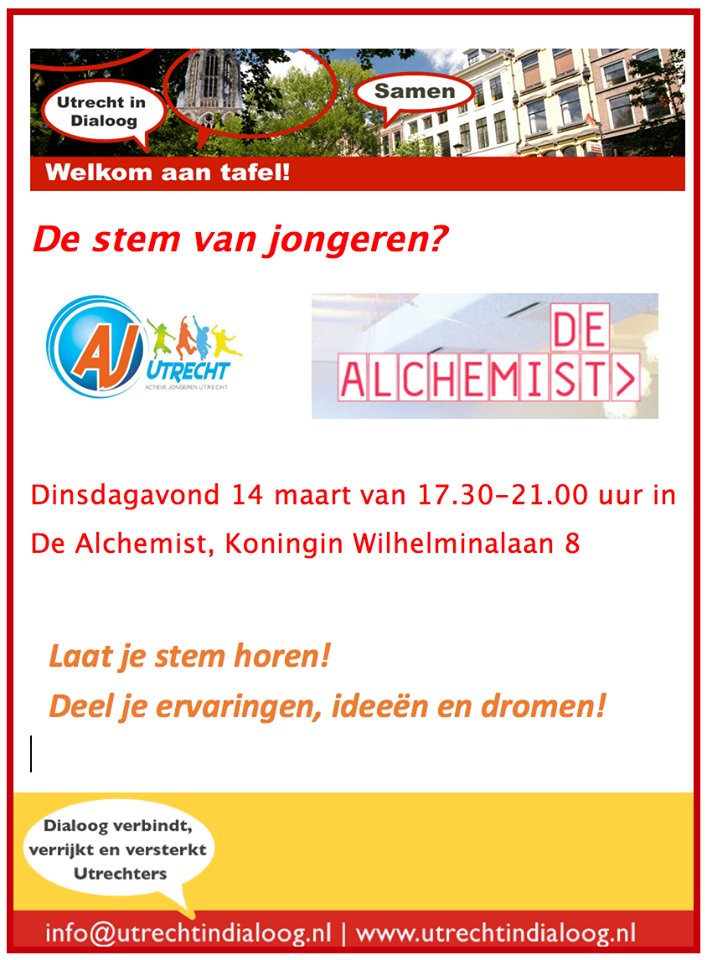 UtrechtAJ's tweet photo. Wil jij ook je stem laten horen? Wees erbij! Samen met @DialoogUtrecht zijn wij aanwezig bij @DeAlchemist1 https://t.co/vMpWxliiJR