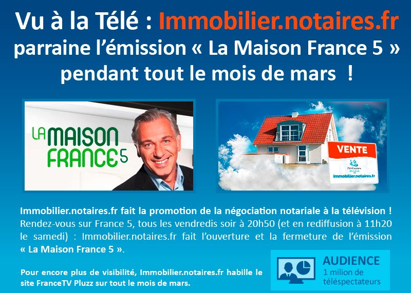 immonotaires's tweet photo. 📺Vu à la télé! Je peux acheter et vendre ma maison avec les #notaires. @France5tv met en avant https://t.co/3bvjaeWvYd. RDV vendredi à 20h45 https://t.co/puqeEY7QEX