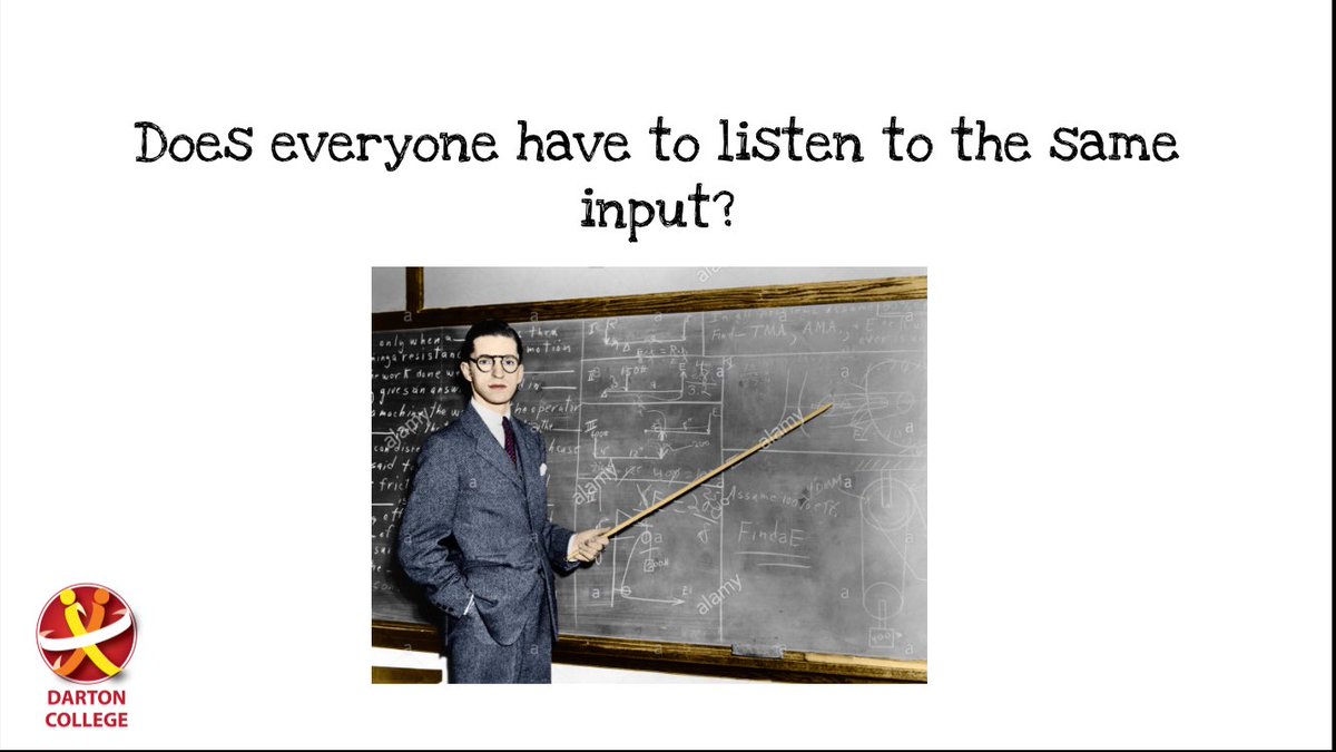 JamiePortman's tweet photo. #DDproject @Kathrinedavies 'Does everyone all of the time need to listen to the teacher for the same input?' https://t.co/JuuOY8vGDD
